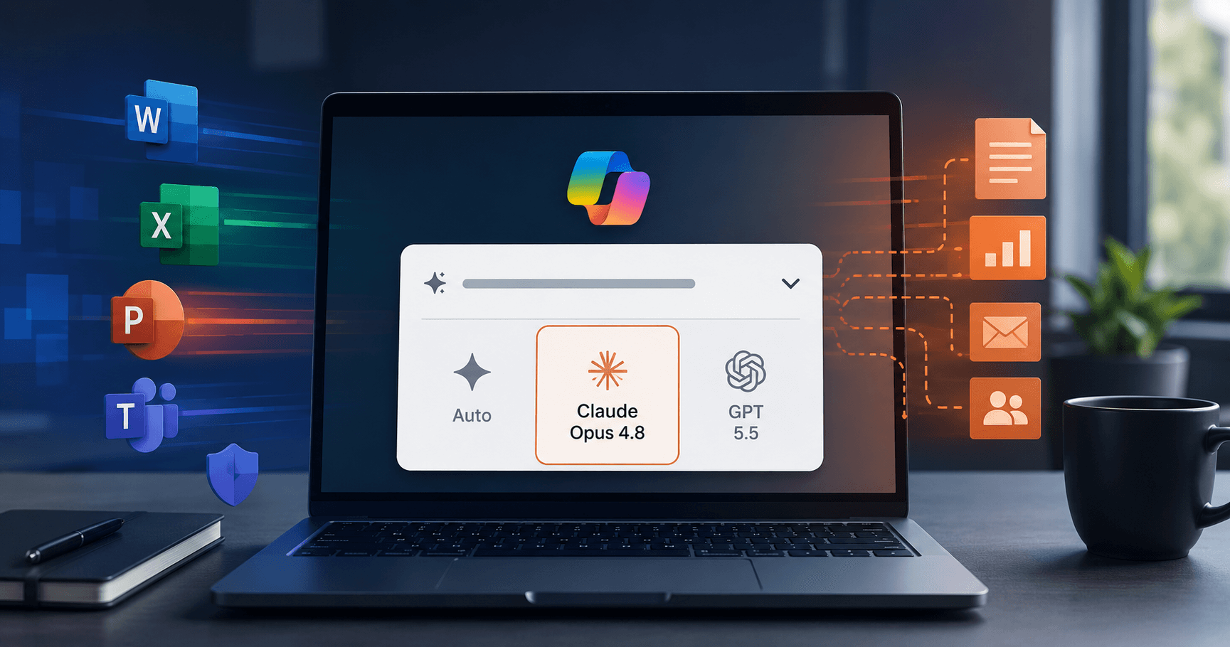 Modell-Wähler in Microsoft 365 Copilot mit Claude und GPT-Optionen auf einem Laptop-Bildschirm