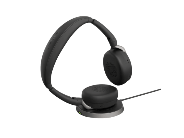 Jabra Evolve2 65 Flex Duo MS headset with USB-C and charging stand for video conferencing